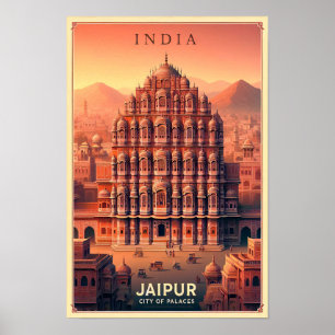 Poster Jaipur Inde - Ville des Palais Voyage Rétro