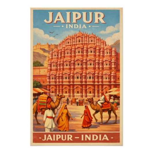 Poster Jaipur, India, in a classic retro (Devant)