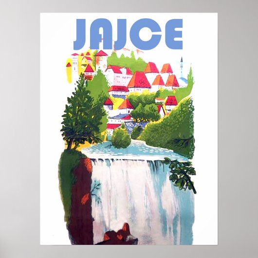 Poster Jajce, cascades Bosnie, Yougoslavie, vintage (Devant)