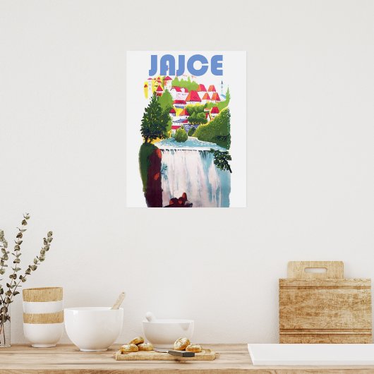 Poster Jajce, cascades Bosnie, Yougoslavie, vintage (Cuisine)