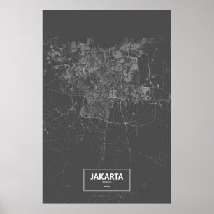 Poster Jakarta, Indonésie (blanc sur noir)