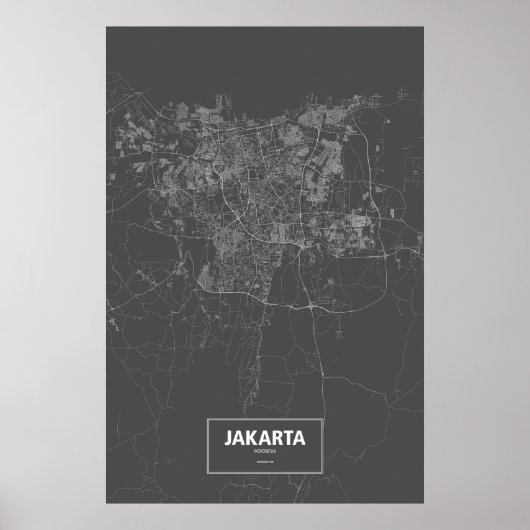 Poster Jakarta, Indonésie (blanc sur noir) (Devant)
