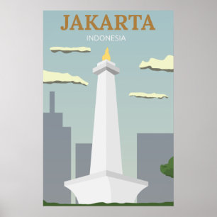 Poster Jakarta Indonésie Monas Voyage Art Vintage