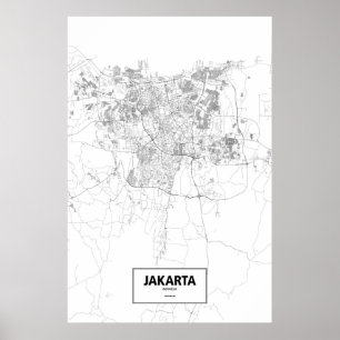 Poster Jakarta, Indonésie (noir sur blanc)