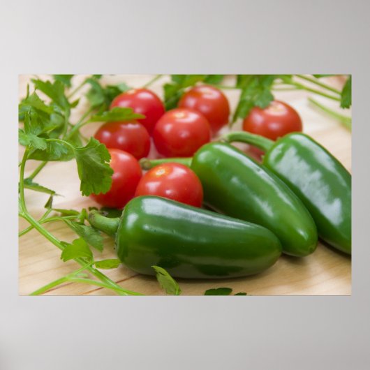 Poster Jalapenos frais, tomates cerises, et Cilantro (Devant)