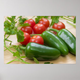Poster Jalapenos, tomates cerise, et coriandre frais