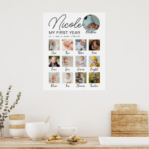 Poster Jalon Bébé Première année 12 mois Collage photo