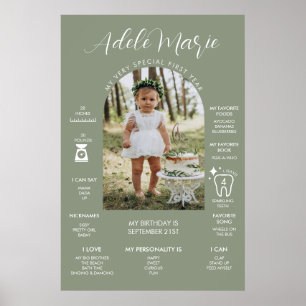 Poster Jalon de premier anniversaire photo vert sauge