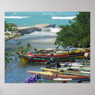 Poster Jamaïque Bateaux de pêche Negril River Photographi