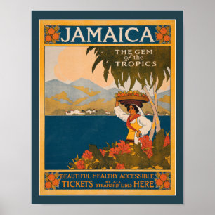Poster Jamaïque Gem of The Tropics 1910 Nouveau Voyage