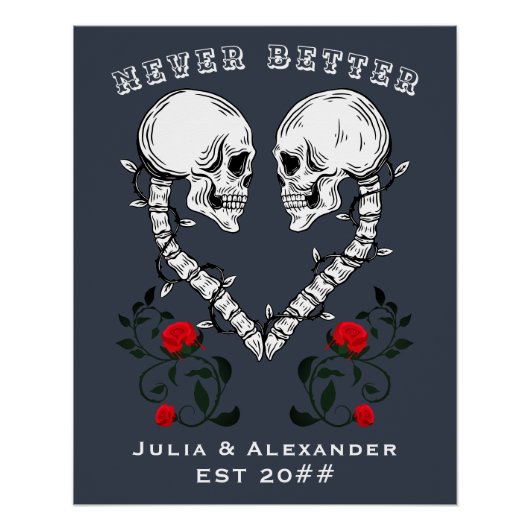 Poster Jamais Mieux Skull Couple Gothique Mariage Engagem (Devant)