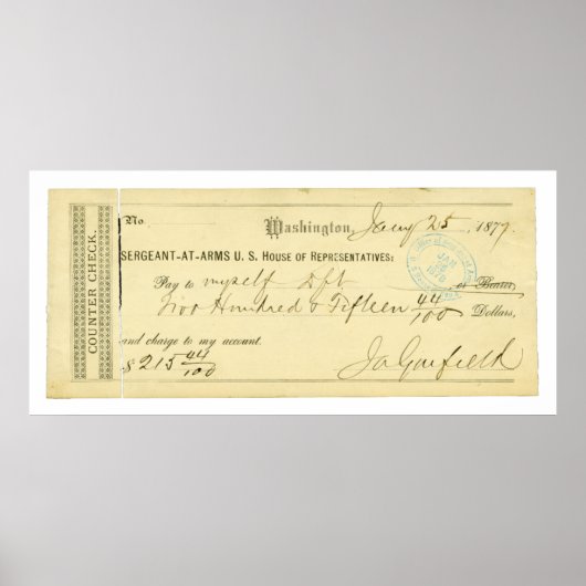 Poster James Garfield Signed Check du 25 janvier 1877 (Devant)