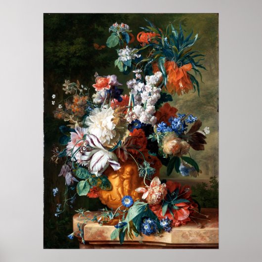 Poster Jan van Huysum Bouquet de fleurs dans une Urne (Devant)