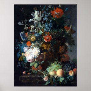 Poster Jan van Huysum Still Life with Flowers and Fruit