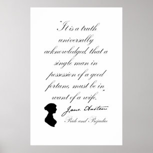 Poster Jane Austen Fierté et citation de préjugé