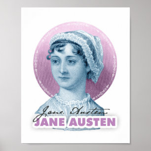 Poster Jane Austen Portrait et signature rose