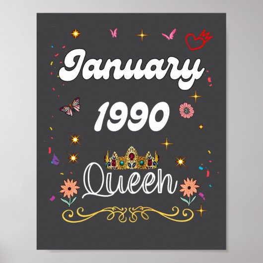 Poster January 1990 Queen Since January 1990 Birthday Gir (Devant)