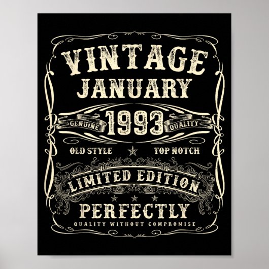 Poster January 1993 33rd Birthday For Men 33 Year Old Bda (Devant)