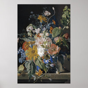 Poster Janv. Van Huysum - pavots, rose trémière, gloire