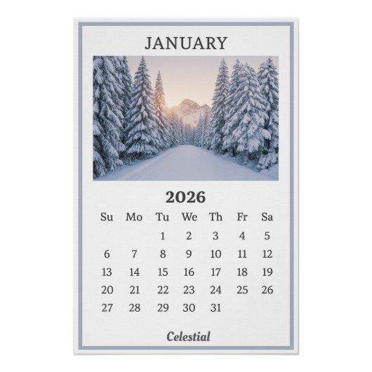 Poster Janvier 2026 Snowy Mountain Calendrier Page (Devant)