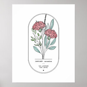 Poster Janvier Carnation Fleur de naissance Imprimer