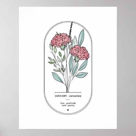Poster Janvier Carnation Fleur de naissance Imprimer (Devant)