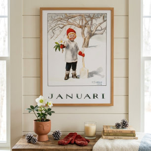Poster Janvier Roi de l'Hiver Illustration d'Elsa Beskow