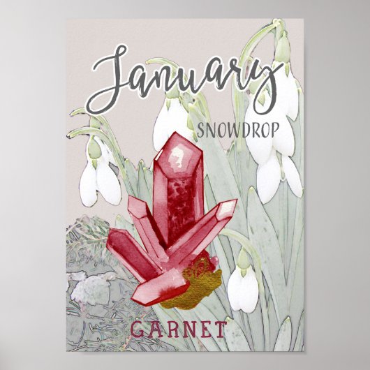 Poster Janvier Snowdrops et Garnet Anniversaire (Devant)
