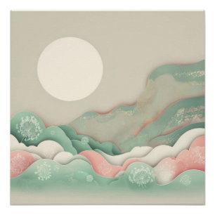 Poster Japandi Abstrait Vector Art Soft Pastels