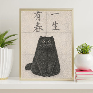 Poster Japanese Black Cat Art Print | Matsumoto Hoji