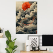 Poster Japanese Dragon Ukiyo-e – Mythical Power Po (Bureau à domicile)