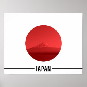 Poster Japanese Flag - Mount Fuji, Japan