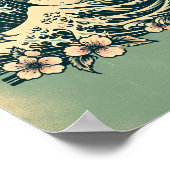 Poster Japanese Great Wave Koi Fish & Cherry Blossom Art (Coin)