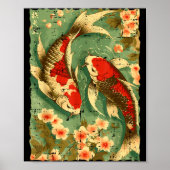 Poster Japanese Koi Fish Cherry Blossoms Sakura Art Men W (Devant)
