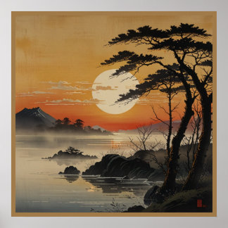 Poster Japanese Mountains Watercolor Wall Art