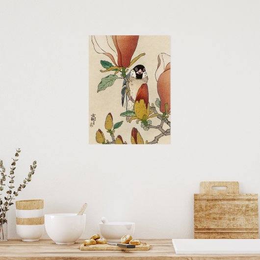 Poster Japanese painting by koson ohara, 小原古邨の日本画 (Cuisine)