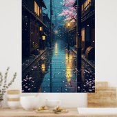 Poster Japanese Rainy Cozy Cherry Blossom Street Anime (Cuisine)