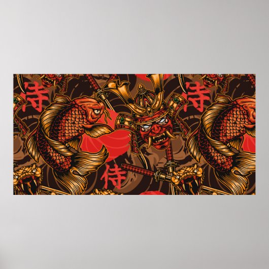 Poster Japanese style vintage seamless pattern with samur (Devant)