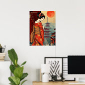 Poster Japon 日 本 pagode geisha vintage retro (Bureau à domicile)