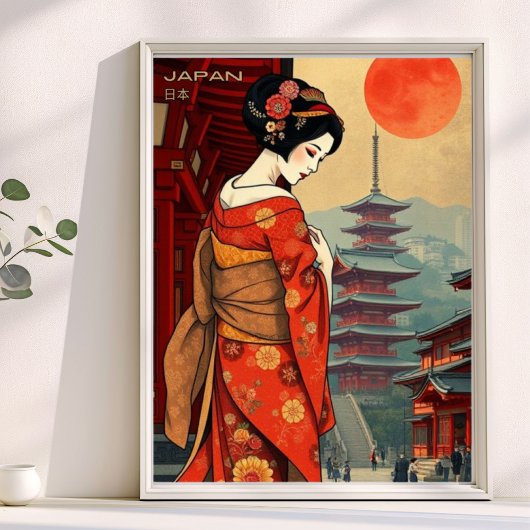 Poster Japon 日 本 pagode geisha vintage retro