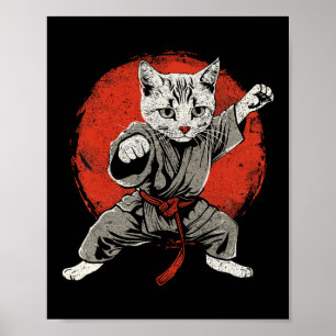 Poster Japon Cat Martial Arts Karate Ukiyo-e Taekwondo Ji