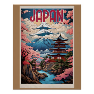 Poster Japon, Fleurs de cerisiers,
