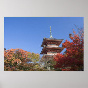 Poster Japon, Kyoto, Pagode en couleur d'automne
