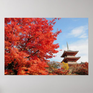 Poster Japon, Kyoto. Temple Kiyomizu en couleur d'automne