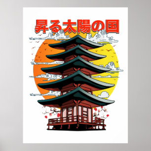 Poster japon, terre du soleil levant logo du temple
