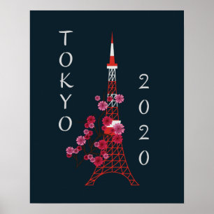 Poster Japon Tokyo 2020 Sakura & Tower