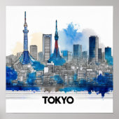 Poster Japon Tokyo Skyline - Aquarelle Tokyo Skyline (Devant)