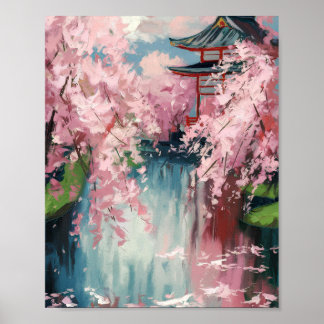 Poster japonais en fleurs de cerisier