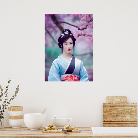 Poster Japonais Geisha Tree AI Créé un style photo (Cuisine)