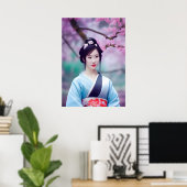 Poster Japonais Geisha Tree AI Créé un style photo (Bureau à domicile)